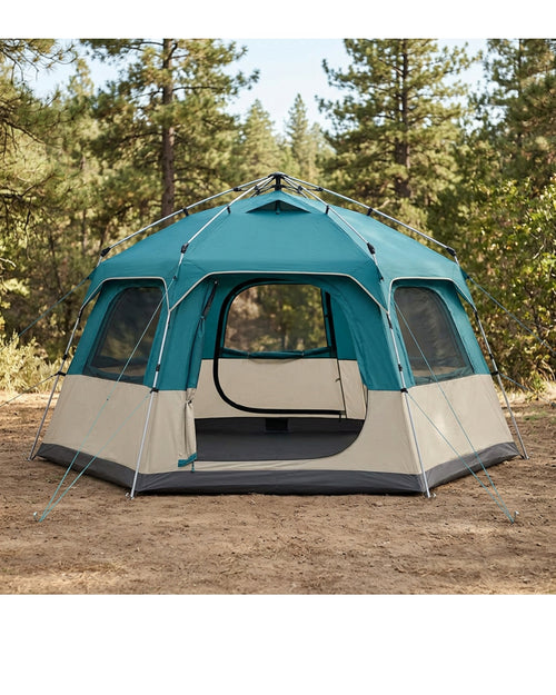 Skvhg Four Person Hexagonal Hub Tent Teal Sand - Lifestyle view